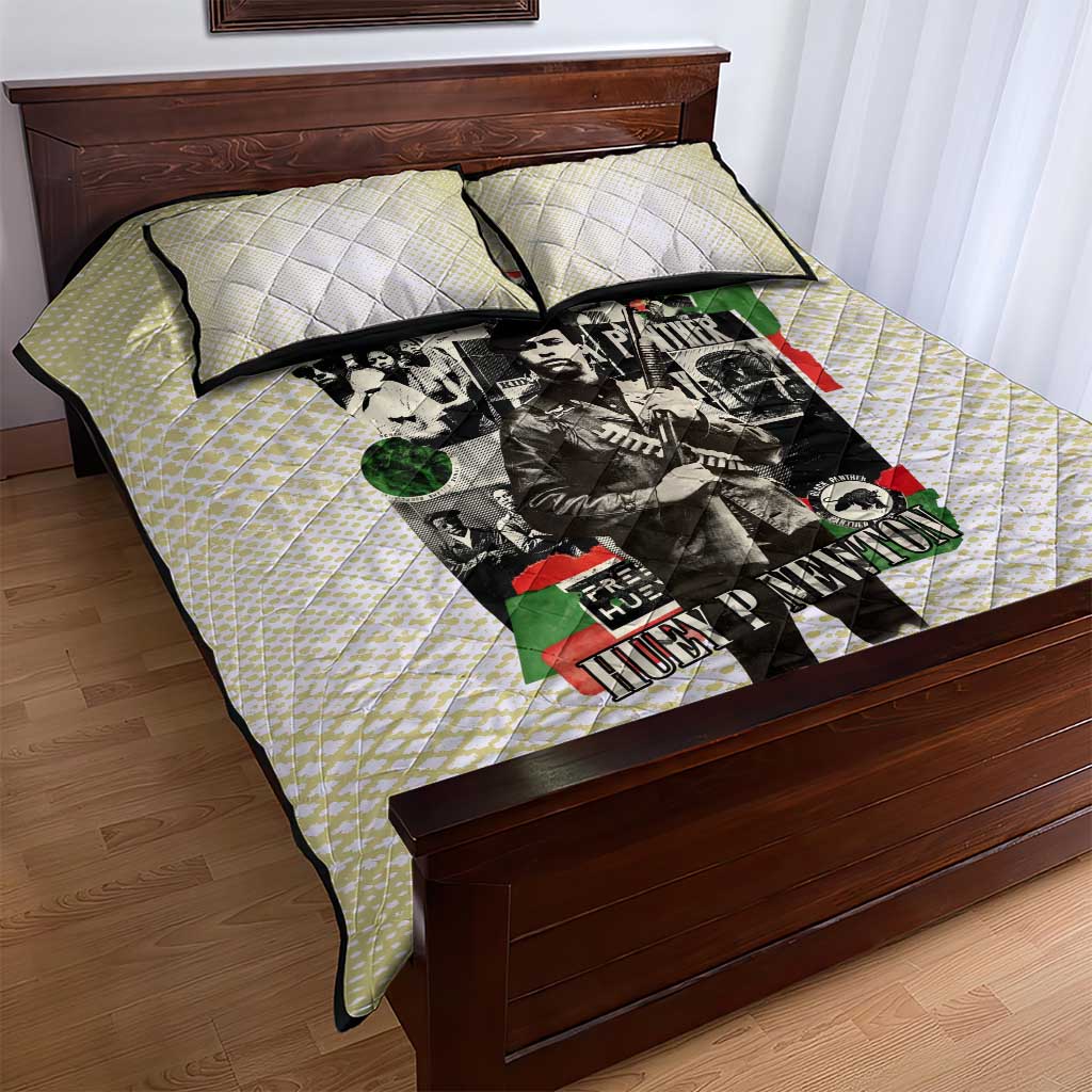 Huey P. Newton Quilt Bed Set Black Panther Collage Design Civil Rights Movement Theme Revolutionary Tribute - African Pride