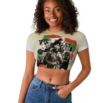 Huey P. Newton Raglan Cropped T shirt Black Panther Collage Design Civil Rights Movement Theme Revolutionary Tribute TS04