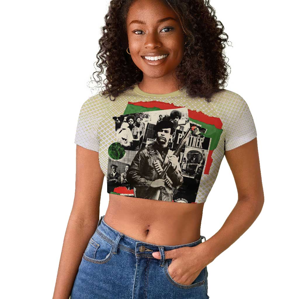 Huey P. Newton Raglan Cropped T shirt Black Panther Collage Design Civil Rights Movement Theme Revolutionary Tribute TS04