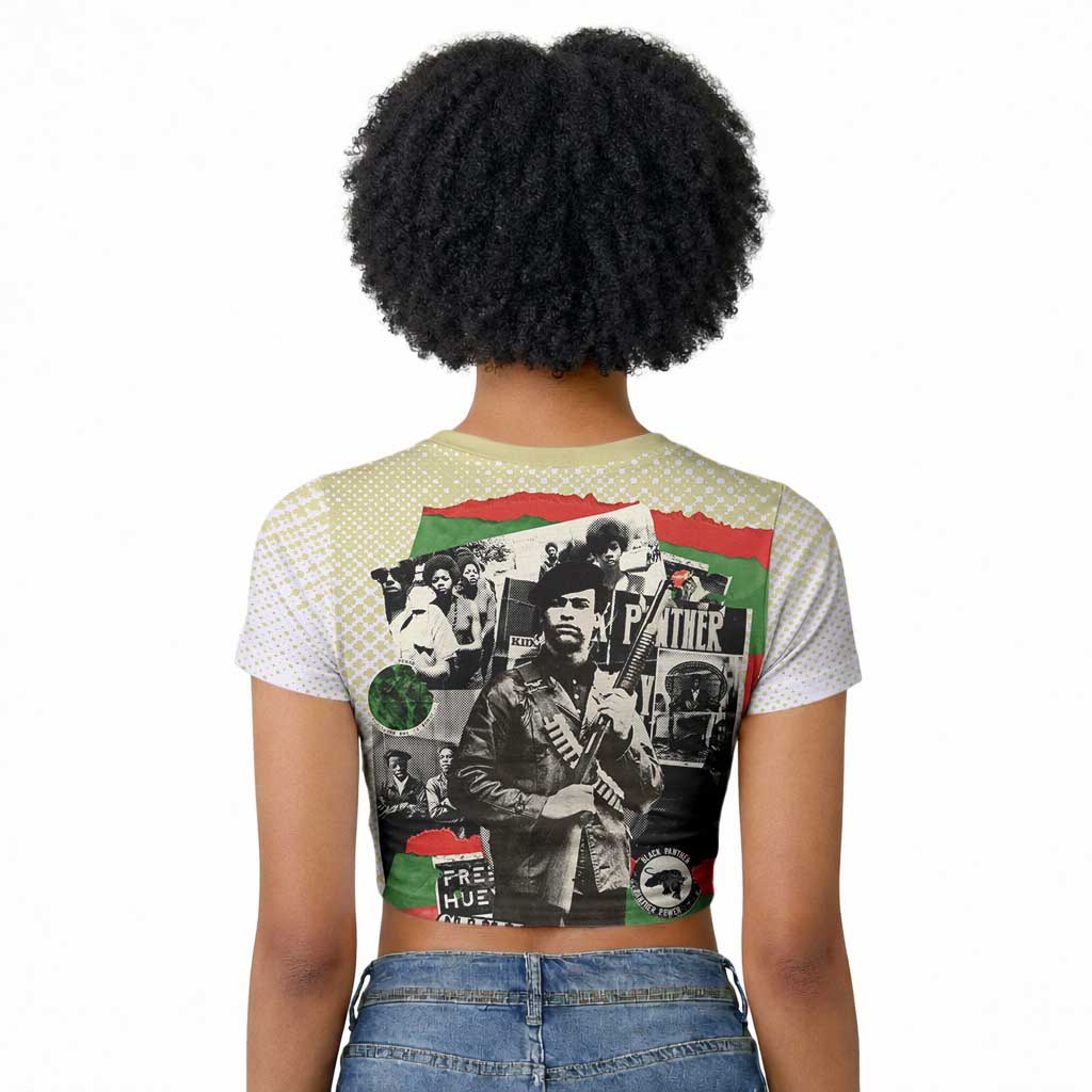 Huey P. Newton Raglan Cropped T shirt Black Panther Collage Design Civil Rights Movement Theme Revolutionary Tribute TS04