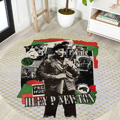 Huey P. Newton Round Carpet Black Panther Collage Design Civil Rights Movement Theme Revolutionary Tribute - African Pride