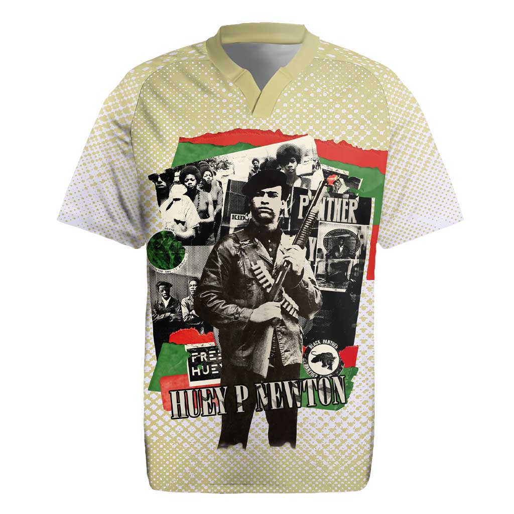 Huey P. Newton Rugby Jersey Black Panther Collage Design Civil Rights Movement Theme Revolutionary Tribute TS04