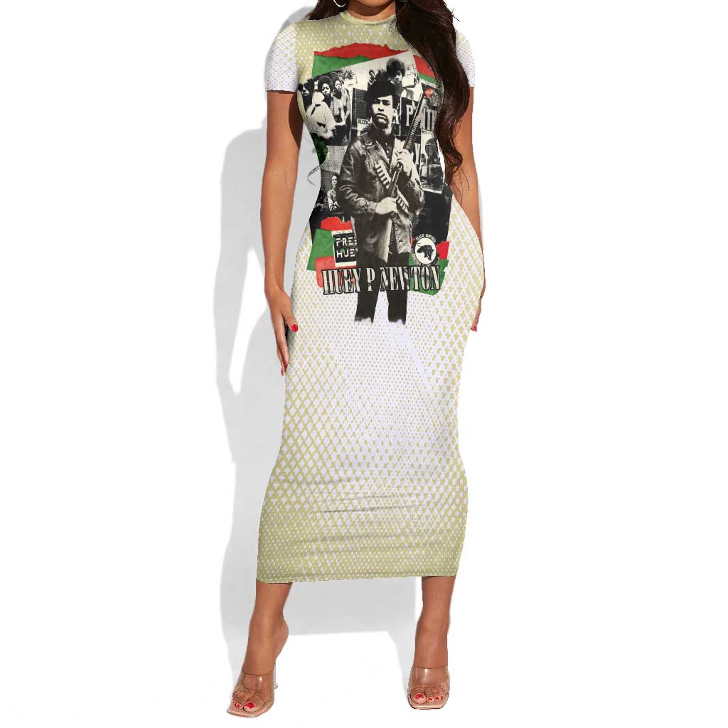 Huey P. Newton Short Sleeve Bodycon Dress Black Panther Collage Design Civil Rights Movement Theme Revolutionary Tribute TS04