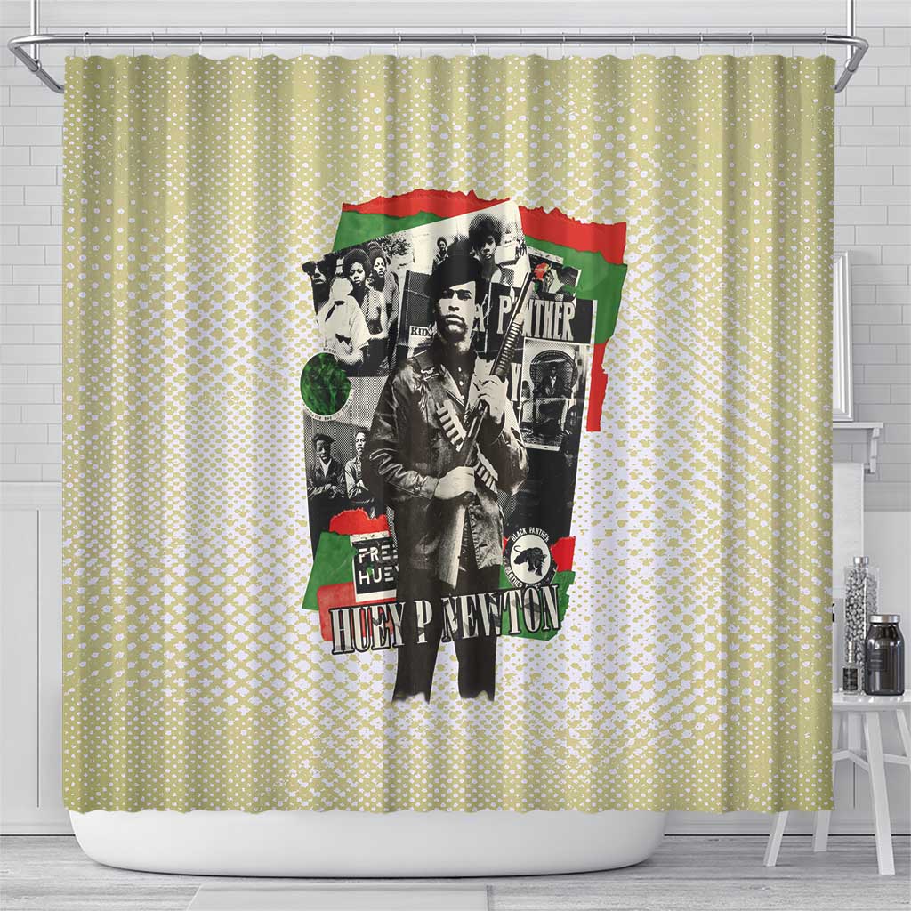 Huey P. Newton Shower Curtain Black Panther Collage Design Civil Rights Movement Theme Revolutionary Tribute - African Pride