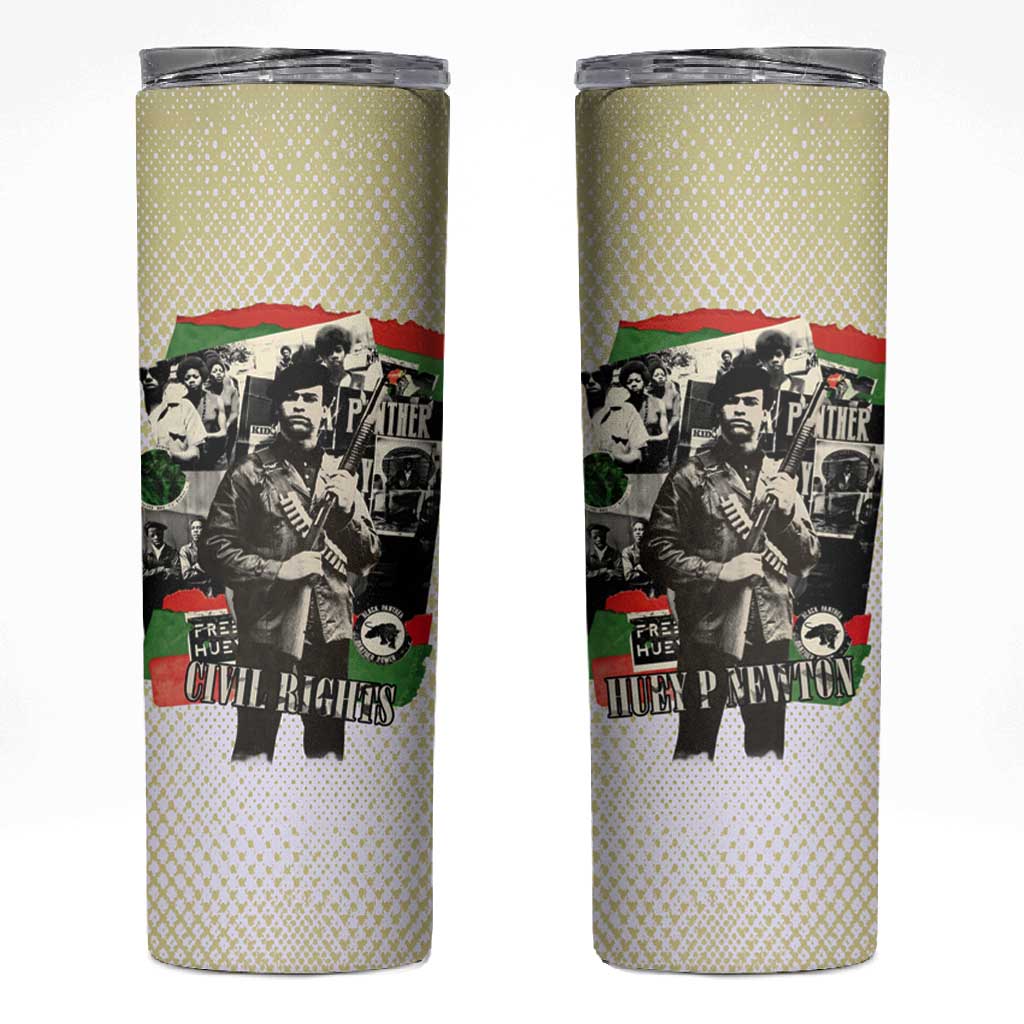 Huey P. Newton Skinny Tumbler Black Panther Collage Design Civil Rights Movement Theme Revolutionary Tribute - African Pride