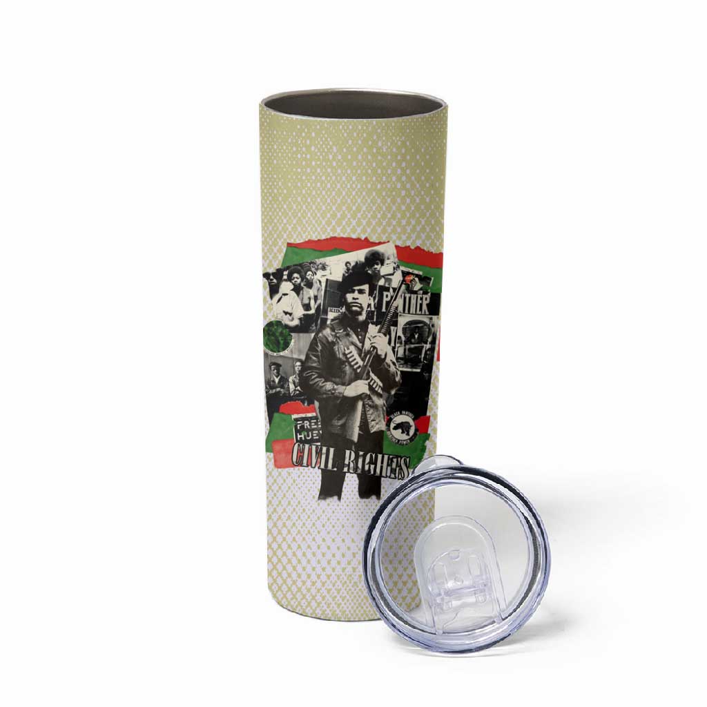 Huey P. Newton Skinny Tumbler Black Panther Collage Design Civil Rights Movement Theme Revolutionary Tribute - African Pride