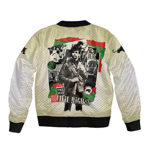 Huey P. Newton Sleeve Zip Bomber Jacket Black Panther Collage Design Civil Rights Movement Theme Revolutionary Tribute - African Pride