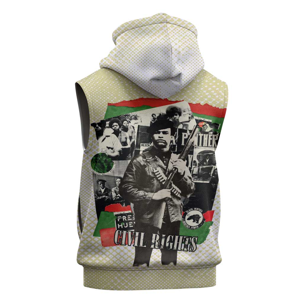Huey P. Newton Sleeveless Hoodie Black Panther Collage Design Civil Rights Movement Theme Revolutionary Tribute - African Pride