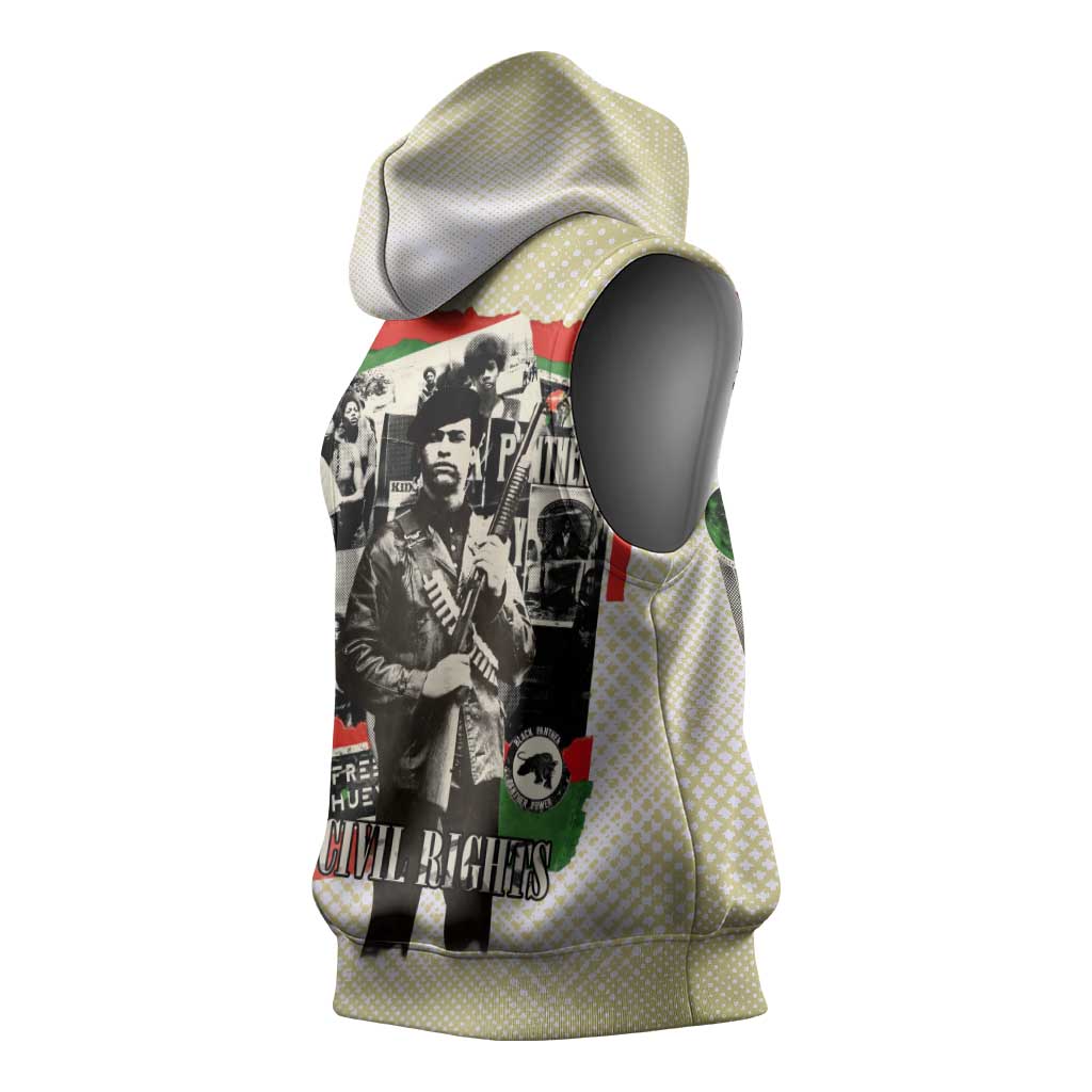 Huey P. Newton Sleeveless Hoodie Black Panther Collage Design Civil Rights Movement Theme Revolutionary Tribute - African Pride