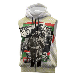 Huey P. Newton Sleeveless Zip Hoodie Black Panther Collage Design Civil Rights Movement Theme Revolutionary Tribute - African Pride
