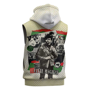 Huey P. Newton Sleeveless Zip Hoodie Black Panther Collage Design Civil Rights Movement Theme Revolutionary Tribute - African Pride
