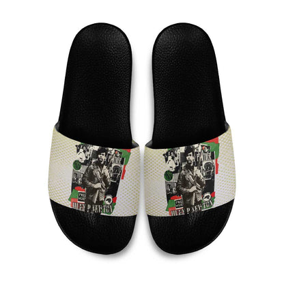 Huey P. Newton Slide Sandals Black Panther Collage Design Civil Rights Movement Theme Revolutionary Tribute - African Pride