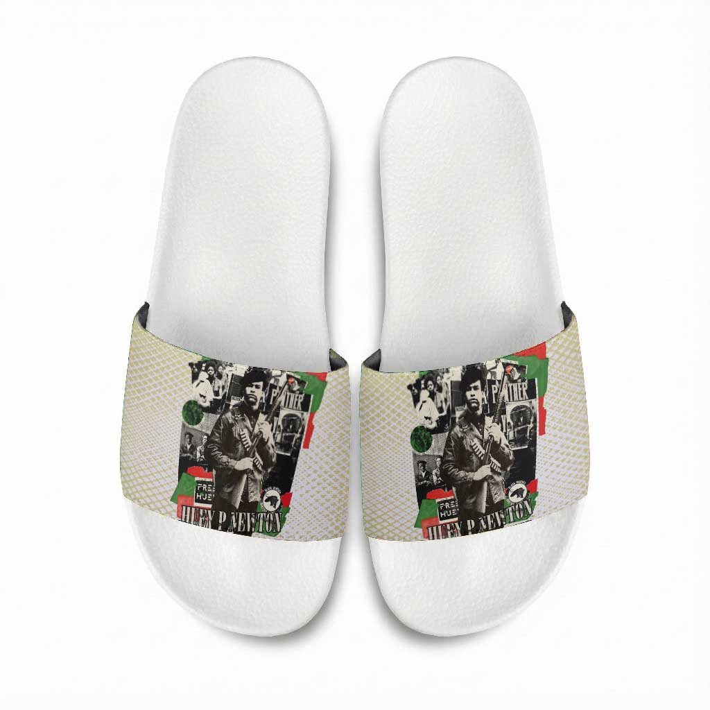 Huey P. Newton Slide Sandals Black Panther Collage Design Civil Rights Movement Theme Revolutionary Tribute - African Pride
