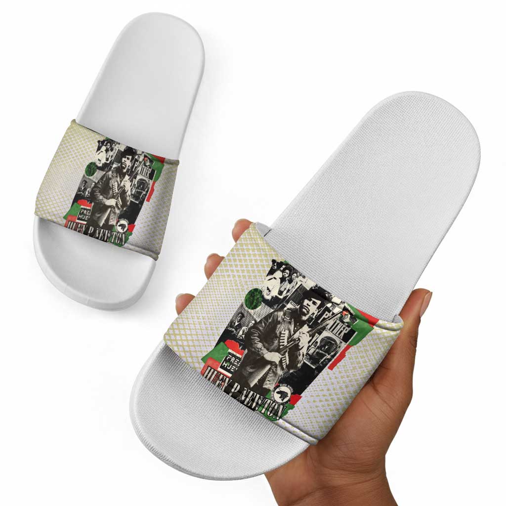 Huey P. Newton Slide Sandals Black Panther Collage Design Civil Rights Movement Theme Revolutionary Tribute - African Pride