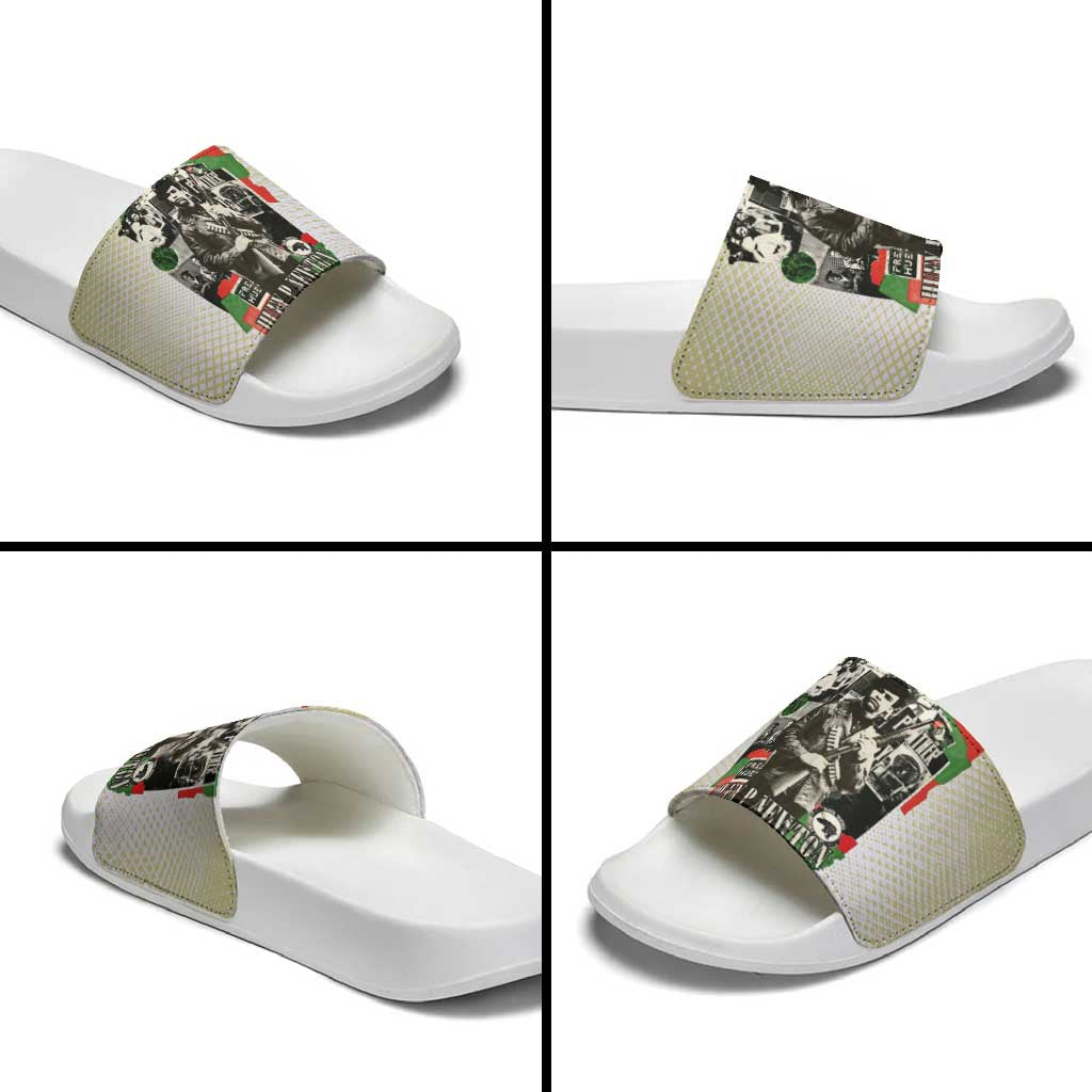 Huey P. Newton Slide Sandals Black Panther Collage Design Civil Rights Movement Theme Revolutionary Tribute - African Pride