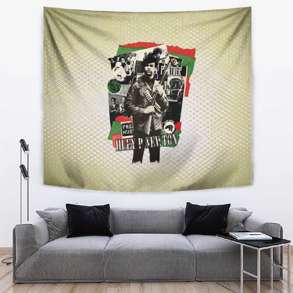 Huey P. Newton Tapestry Black Panther Collage Design Civil Rights Movement Theme Revolutionary Tribute - African Pride