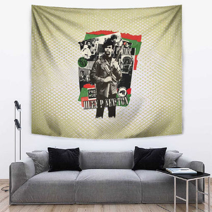 Huey P. Newton Tapestry Black Panther Collage Design Civil Rights Movement Theme Revolutionary Tribute - African Pride