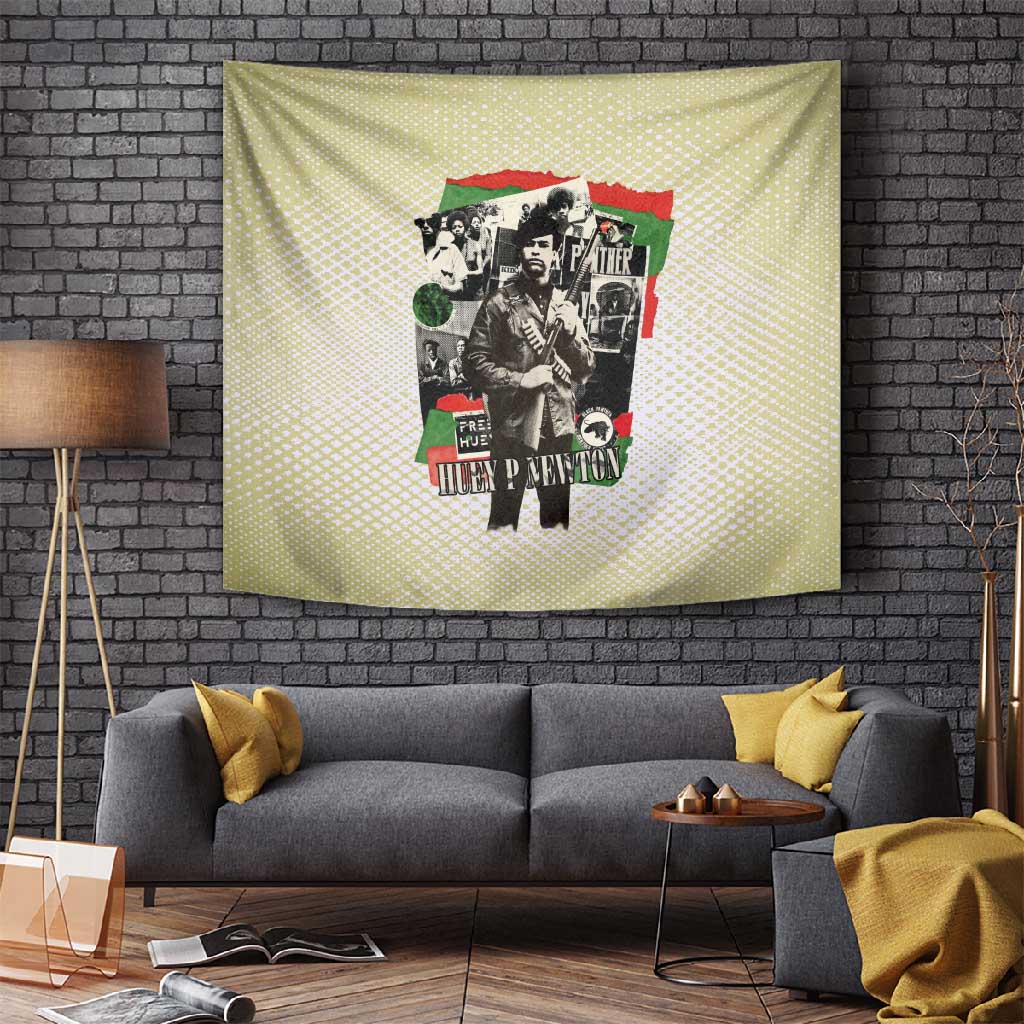 Huey P. Newton Tapestry Black Panther Collage Design Civil Rights Movement Theme Revolutionary Tribute - African Pride