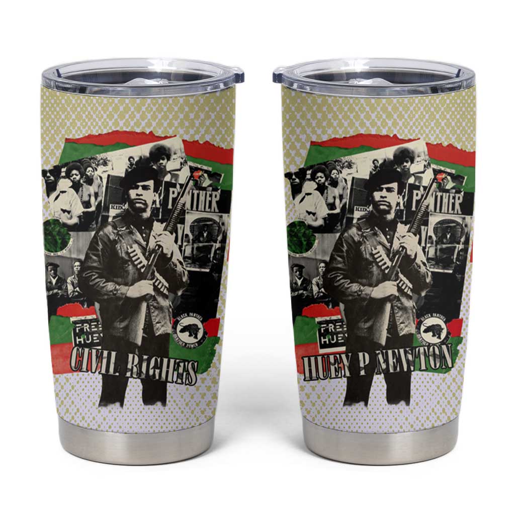 Huey P. Newton Tumbler Cup Black Panther Collage Design Civil Rights Movement Theme Revolutionary Tribute - African Pride