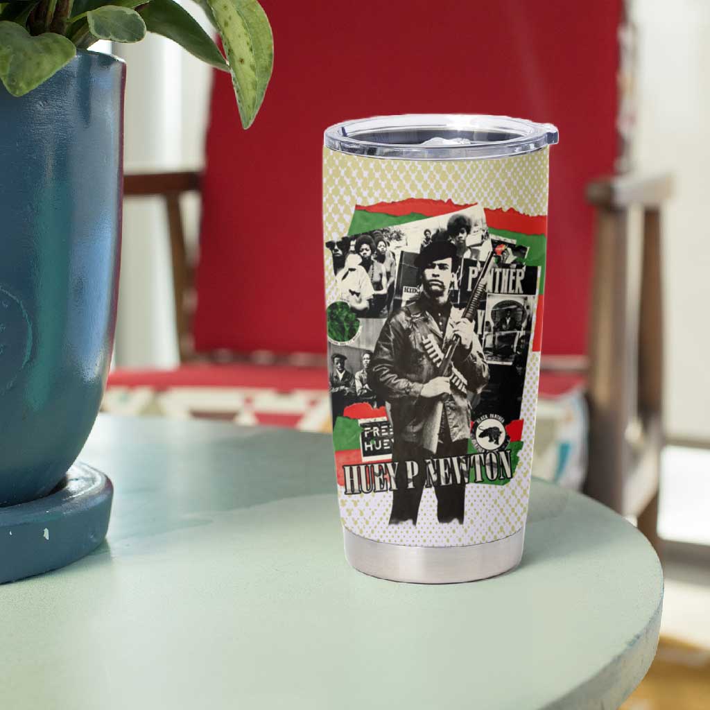 Huey P. Newton Tumbler Cup Black Panther Collage Design Civil Rights Movement Theme Revolutionary Tribute - African Pride