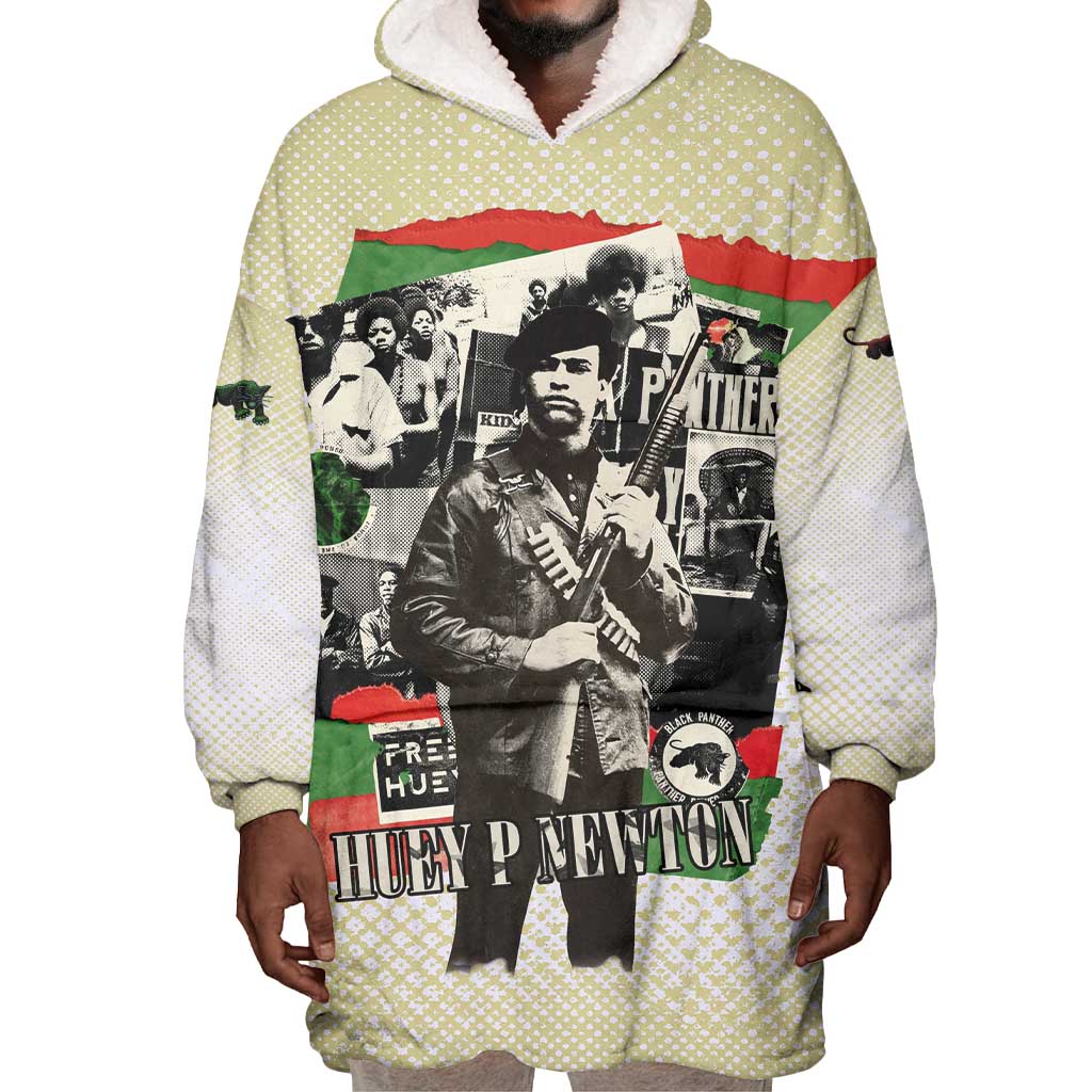 Huey P. Newton Wearable Blanket Hoodie Black Panther Collage Design Civil Rights Movement Theme Revolutionary Tribute - African Pride