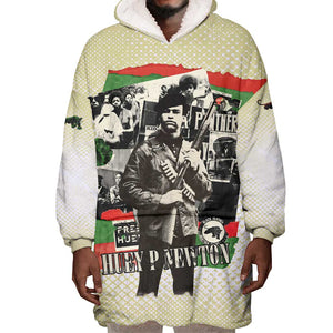 Huey P. Newton Wearable Blanket Hoodie Black Panther Collage Design Civil Rights Movement Theme Revolutionary Tribute - African Pride
