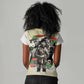 Huey P. Newton Women V-Neck T-Shirt Black Panther Collage Design Civil Rights Movement Theme Revolutionary Tribute TS04