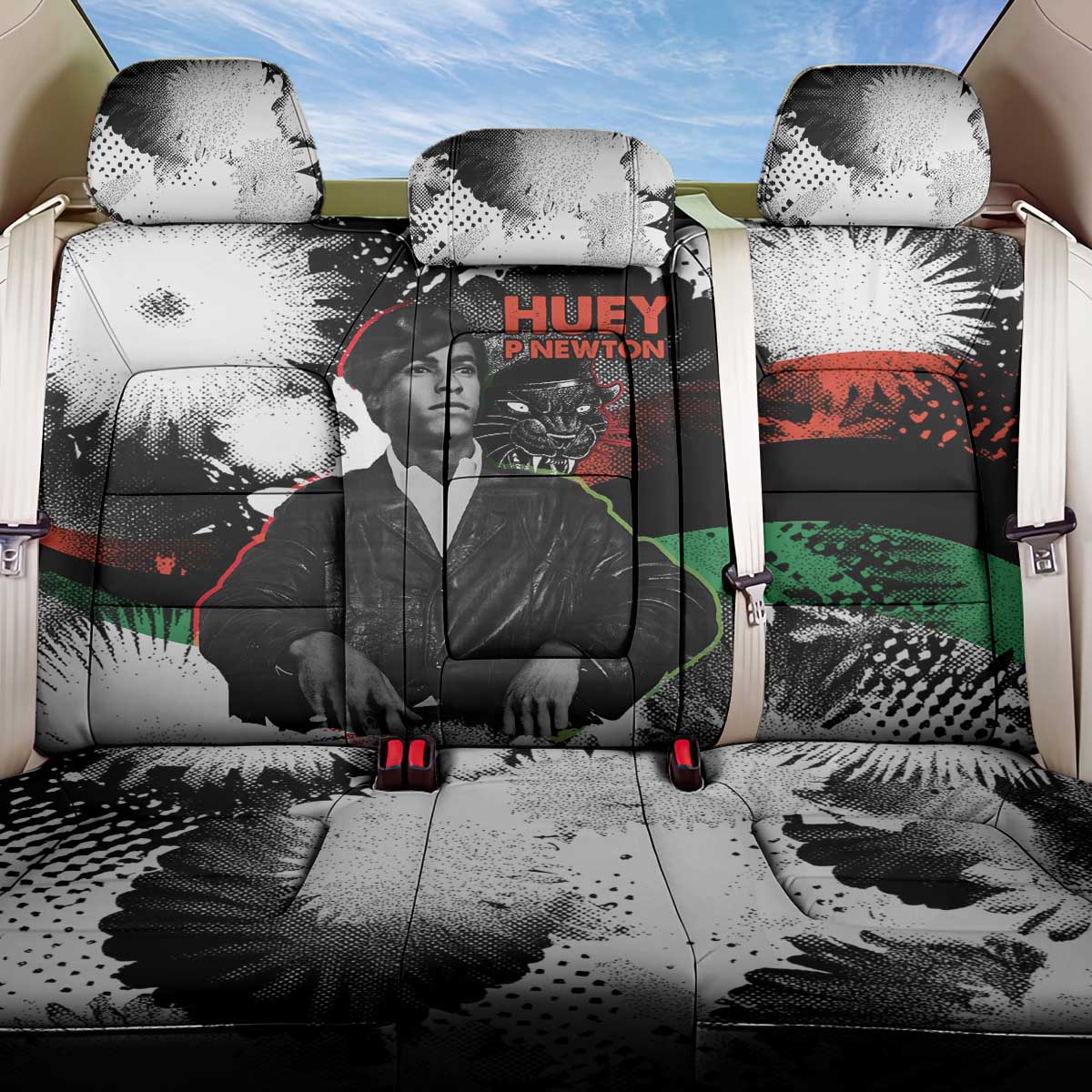 Huey P. Newton Back Car Seat Cover Revolutionary Portrait - Panther Graphic Surrender to the Revolution Quote - African Pride