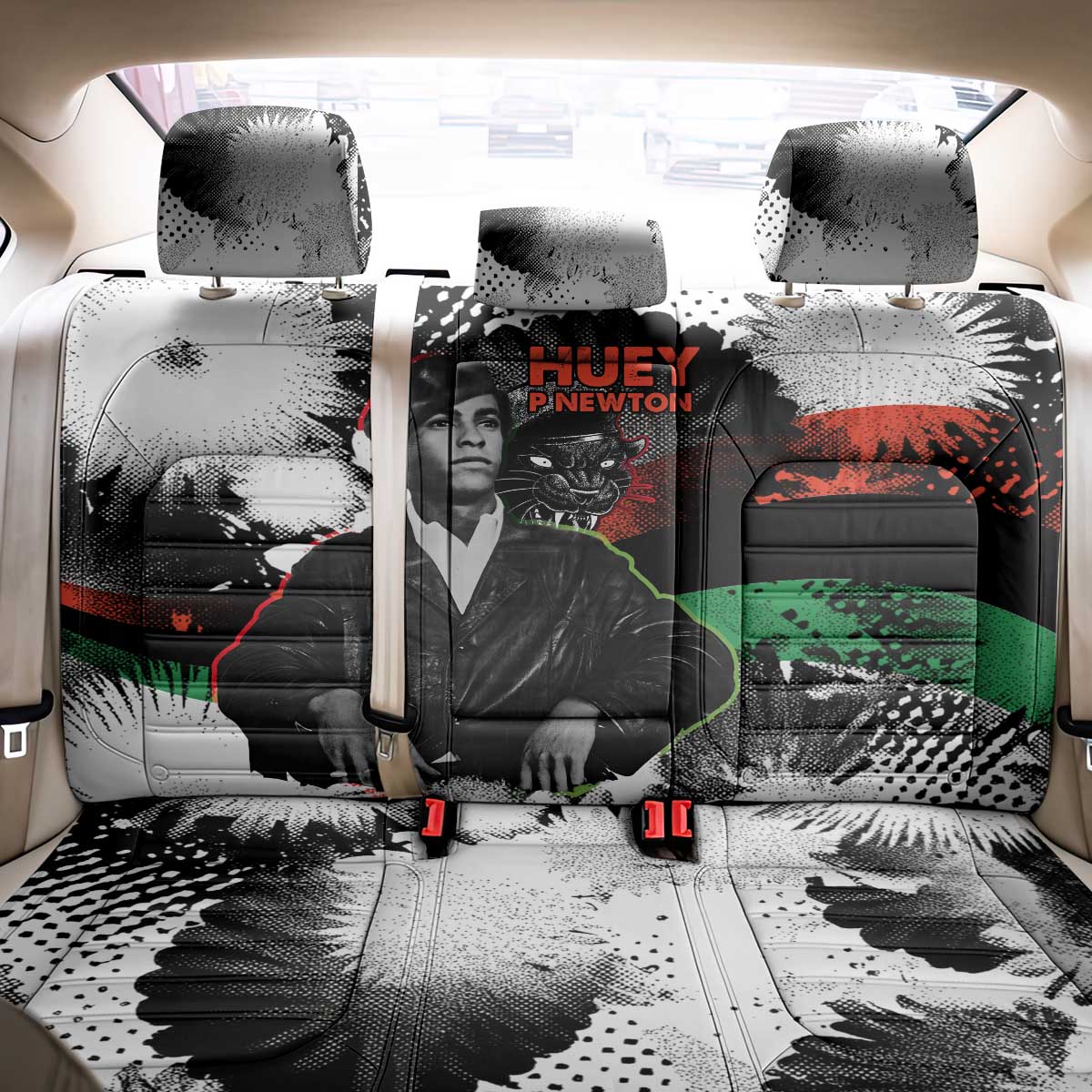 Huey P. Newton Back Car Seat Cover Revolutionary Portrait - Panther Graphic Surrender to the Revolution Quote - African Pride