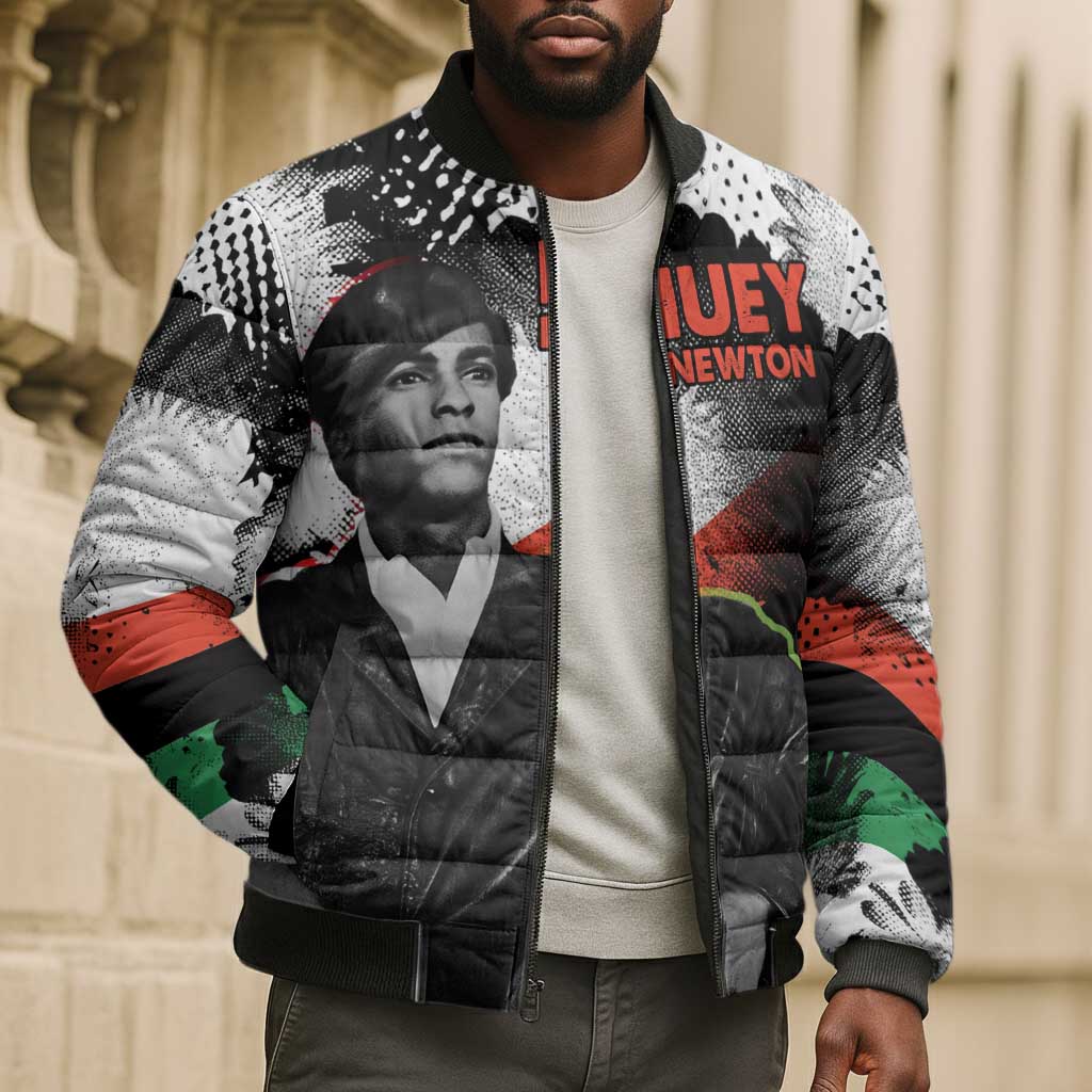Huey P. Newton Bomber Puffer Jacket Revolutionary Portrait - Panther Graphic Surrender to the Revolution Quote - African Pride