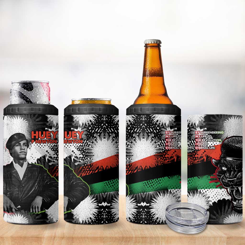 Huey P. Newton 4 in 1 Can Cooler Tumbler Revolutionary Portrait - Panther Graphic Surrender to the Revolution Quote - African Pride