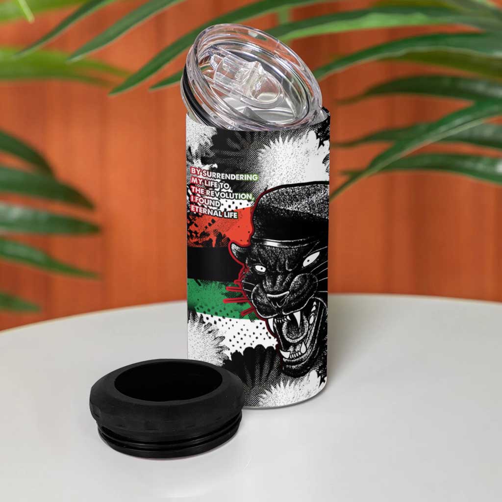 Huey P. Newton 4 in 1 Can Cooler Tumbler Revolutionary Portrait - Panther Graphic Surrender to the Revolution Quote - African Pride
