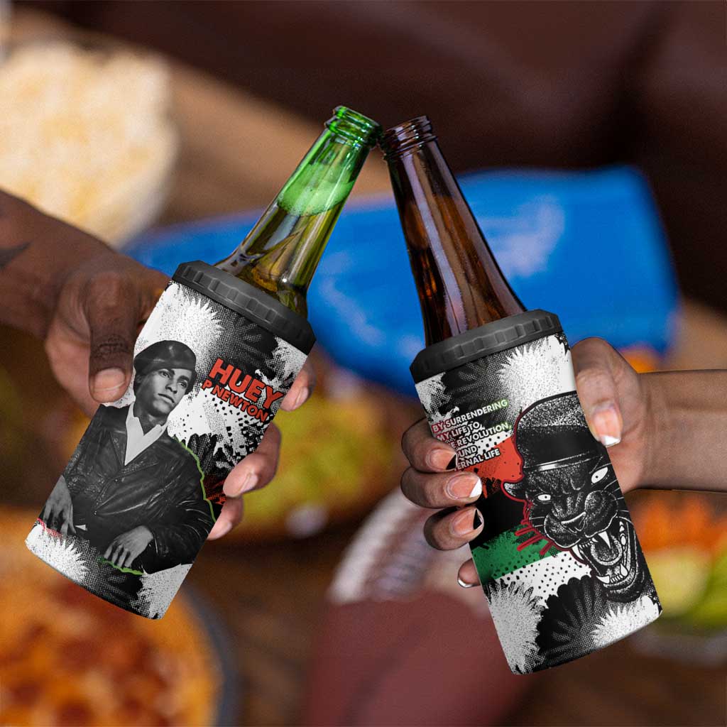 Huey P. Newton 4 in 1 Can Cooler Tumbler Revolutionary Portrait - Panther Graphic Surrender to the Revolution Quote - African Pride