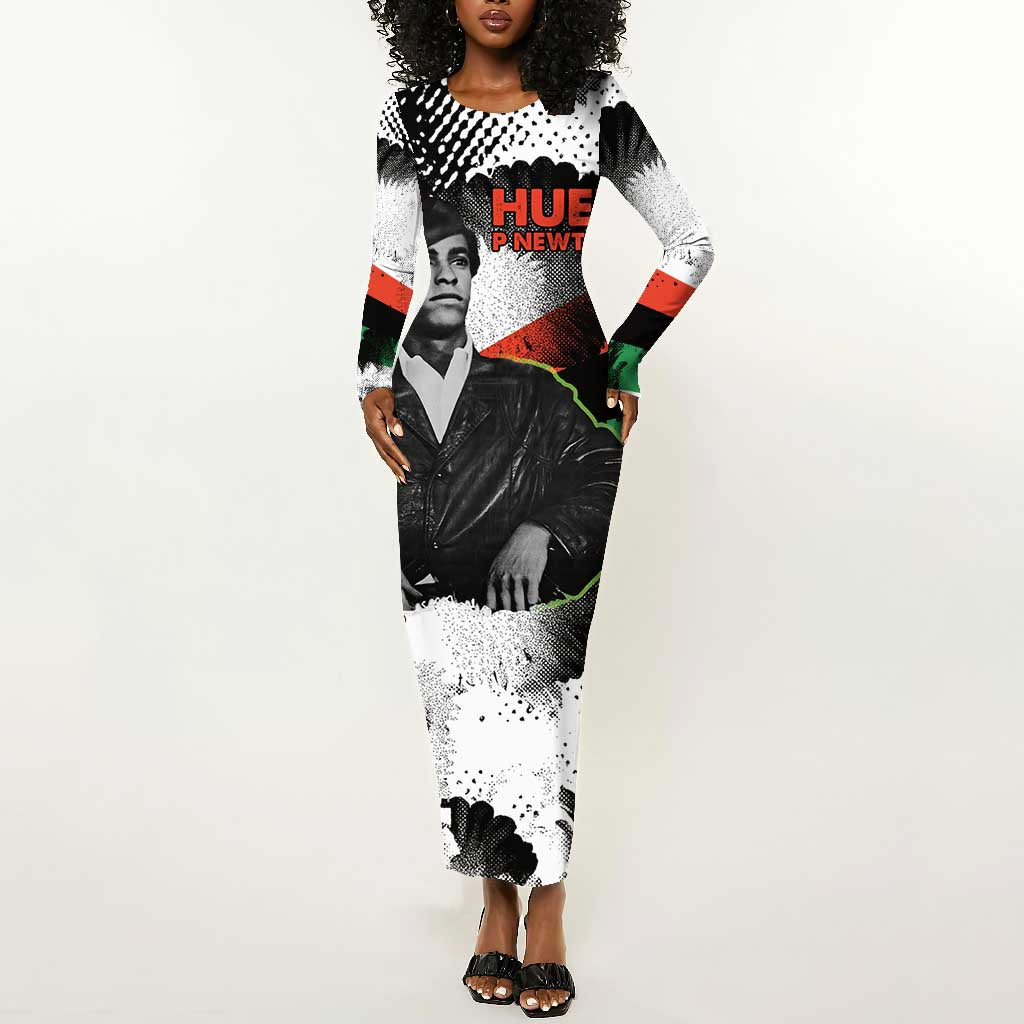 Huey P. Newton Long Sleeve Bodycon Dress Revolutionary Portrait - Panther Graphic Surrender to the Revolution Quote - African Pride