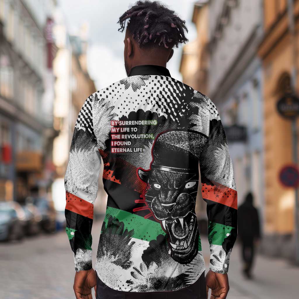 Huey P. Newton Long Sleeve Button Shirt Revolutionary Portrait - Panther Graphic Surrender to the Revolution Quote - African Pride