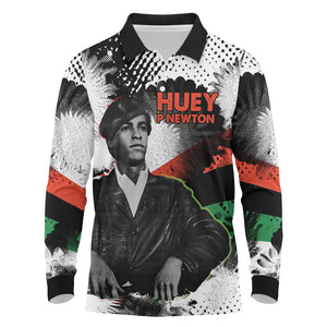 Huey P. Newton Long Sleeve Polo Shirt Revolutionary Portrait - Panther Graphic Surrender to the Revolution Quote - African Pride