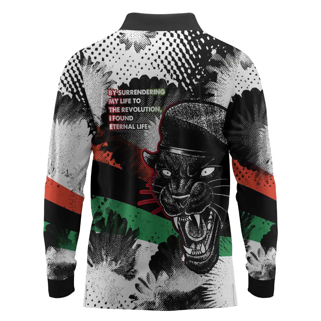 Huey P. Newton Long Sleeve Polo Shirt Revolutionary Portrait - Panther Graphic Surrender to the Revolution Quote - African Pride