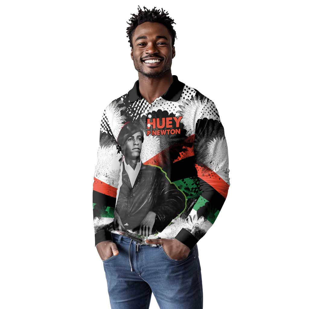 Huey P. Newton Long Sleeve Polo Shirt Revolutionary Portrait - Panther Graphic Surrender to the Revolution Quote - African Pride