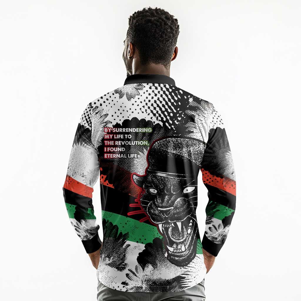 Huey P. Newton Long Sleeve Polo Shirt Revolutionary Portrait - Panther Graphic Surrender to the Revolution Quote - African Pride