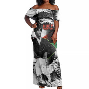 Huey P. Newton Off Shoulder Maxi Dress Revolutionary Portrait - Panther Graphic Surrender to the Revolution Quote - African Pride