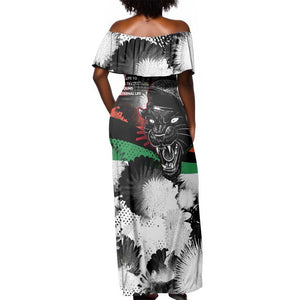 Huey P. Newton Off Shoulder Maxi Dress Revolutionary Portrait - Panther Graphic Surrender to the Revolution Quote - African Pride