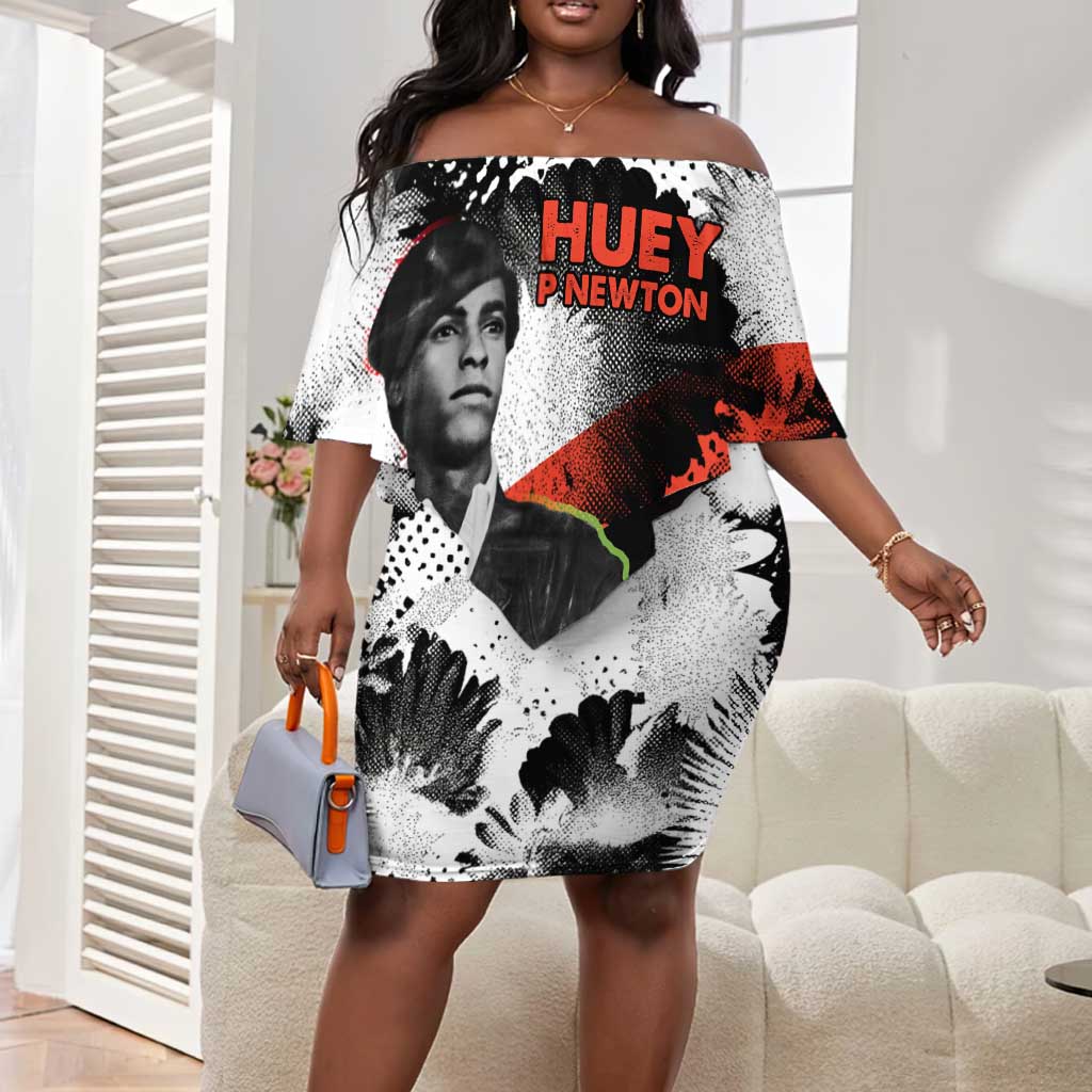 Huey P. Newton Off Shoulder Short Dress Revolutionary Portrait - Panther Graphic Surrender to the Revolution Quote - African Pride