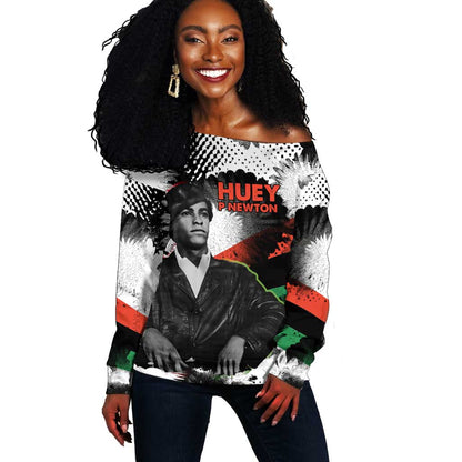 Huey P. Newton Off Shoulder Sweater Revolutionary Portrait - Panther Graphic Surrender to the Revolution Quote - African Pride