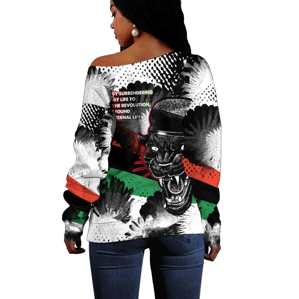 Huey P. Newton Off Shoulder Sweater Revolutionary Portrait - Panther Graphic Surrender to the Revolution Quote - African Pride