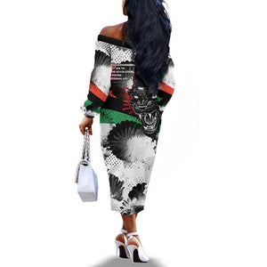 Huey P. Newton Off The Shoulder Long Sleeve Dress Revolutionary Portrait - Panther Graphic Surrender to the Revolution Quote - African Pride