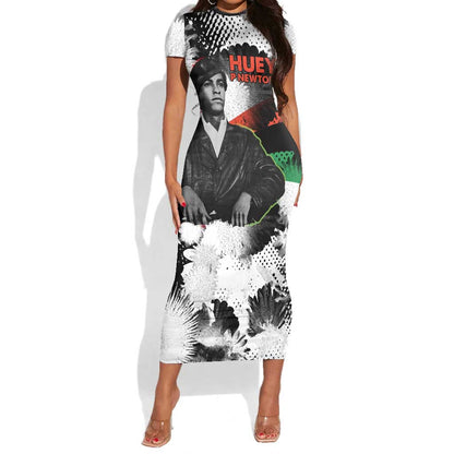 Huey P. Newton Short Sleeve Bodycon Dress Revolutionary Portrait - Panther Graphic Surrender to the Revolution Quote TS04