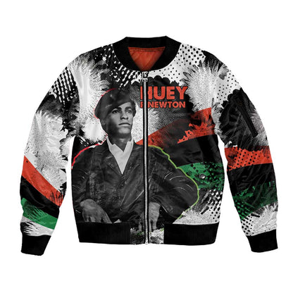 Huey P. Newton Sleeve Zip Bomber Jacket Revolutionary Portrait - Panther Graphic Surrender to the Revolution Quote - African Pride