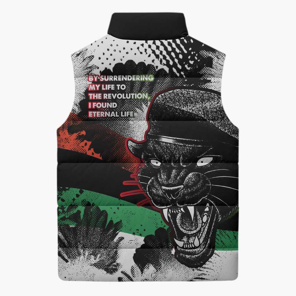 Huey P. Newton Sleeveless Puffer Jacket Revolutionary Portrait - Panther Graphic Surrender to the Revolution Quote - African Pride