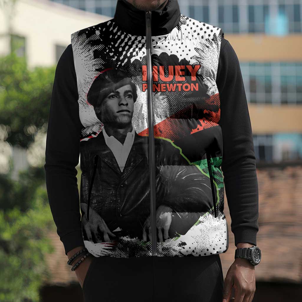 Huey P. Newton Sleeveless Puffer Jacket Revolutionary Portrait - Panther Graphic Surrender to the Revolution Quote - African Pride