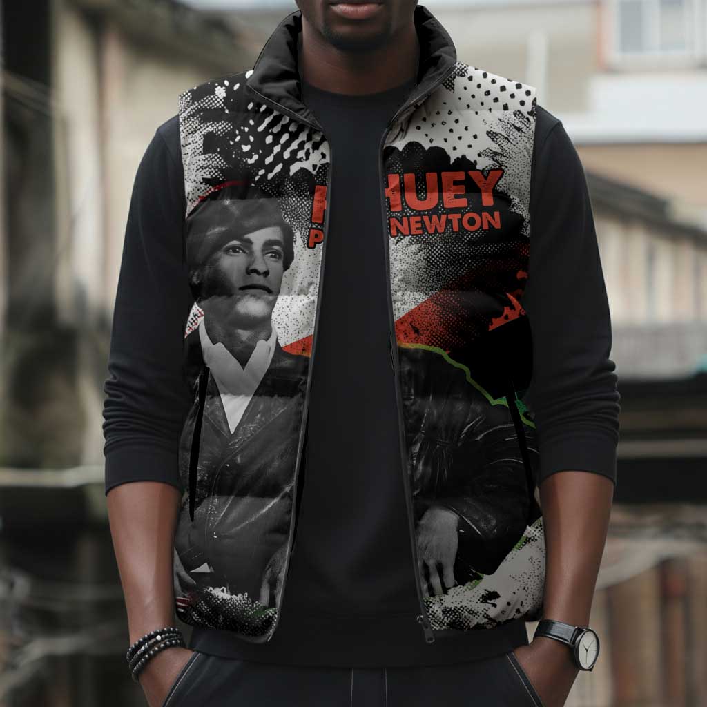 Huey P. Newton Sleeveless Puffer Jacket Revolutionary Portrait - Panther Graphic Surrender to the Revolution Quote - African Pride